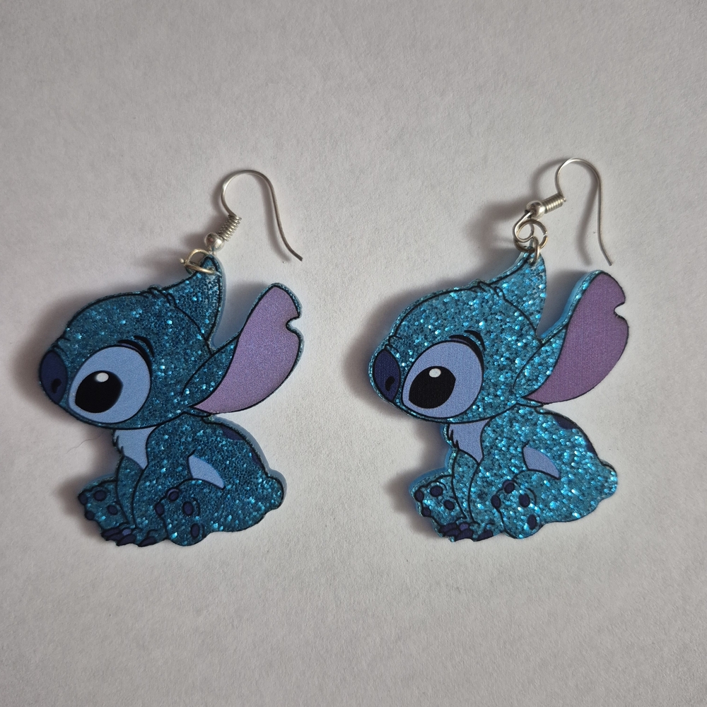 Blue Glitter Cartoon Character Earrings